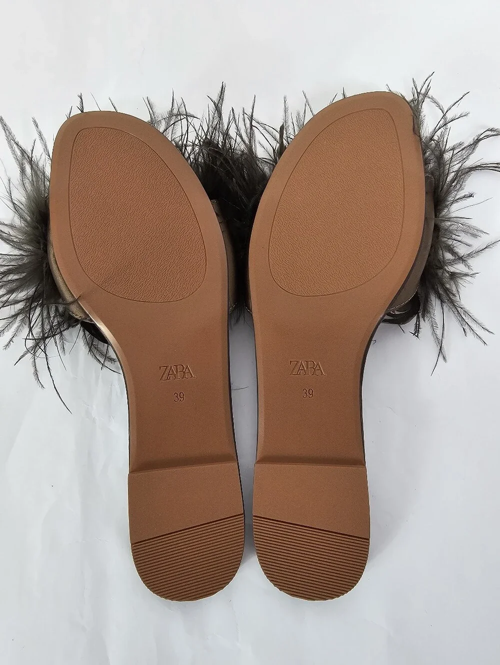 ZARA Feather Flat Sandals in Chocolate Brown Size 39 NEW